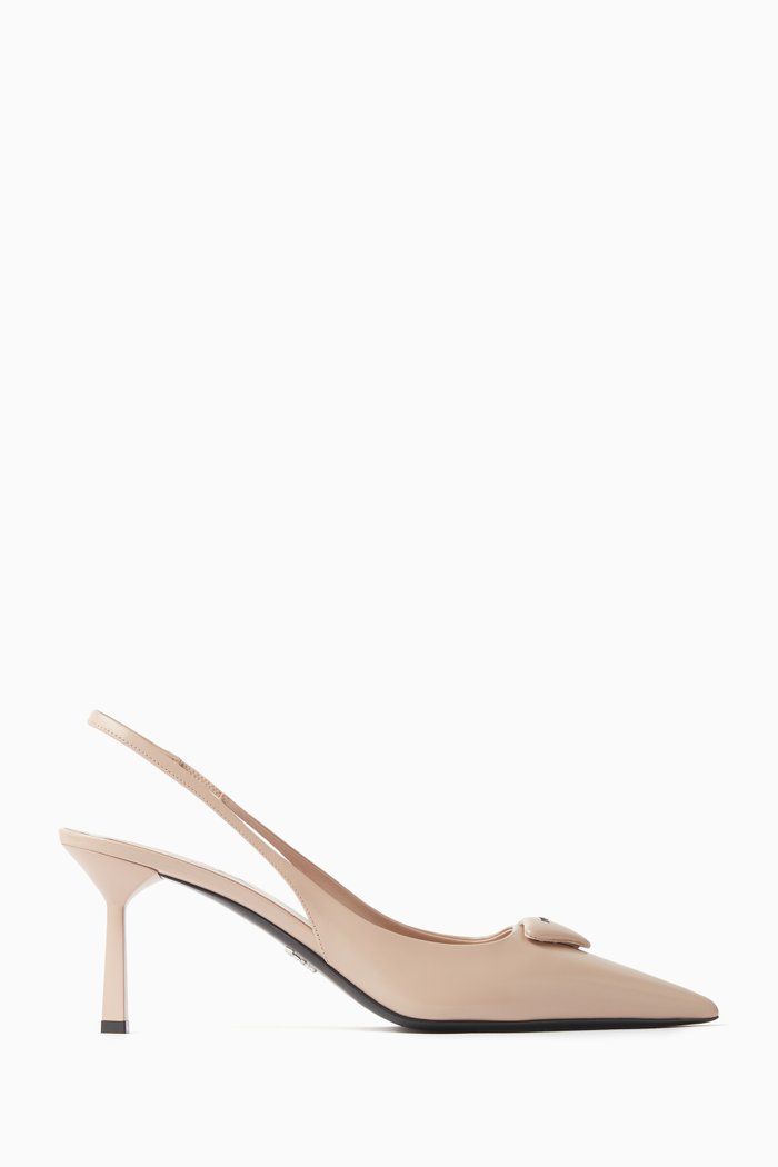 

Triangle Logo 75 Slingback Pumps in Brushed Leather, Pink