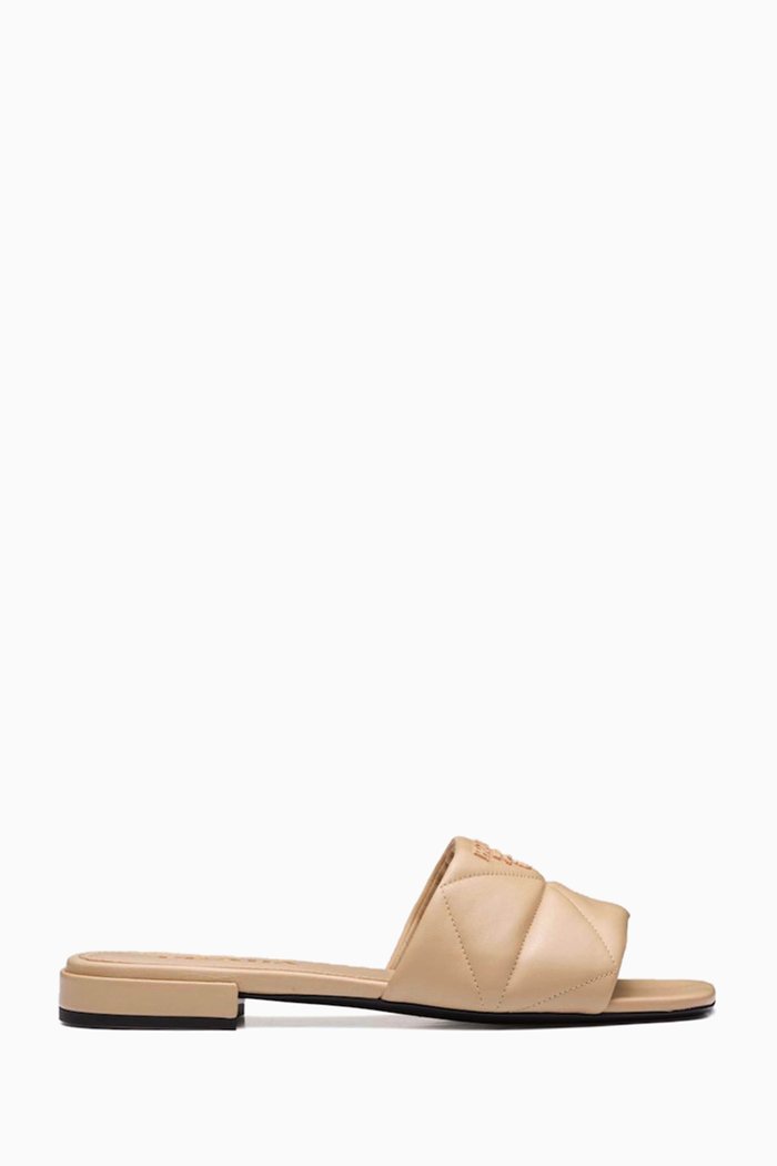 

Tonal Logo Sandals in Quilted Leather, Neutral