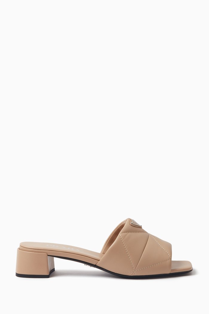 

Triangle Logo 35 Mule Sandals in Quilded Nappa, Neutral