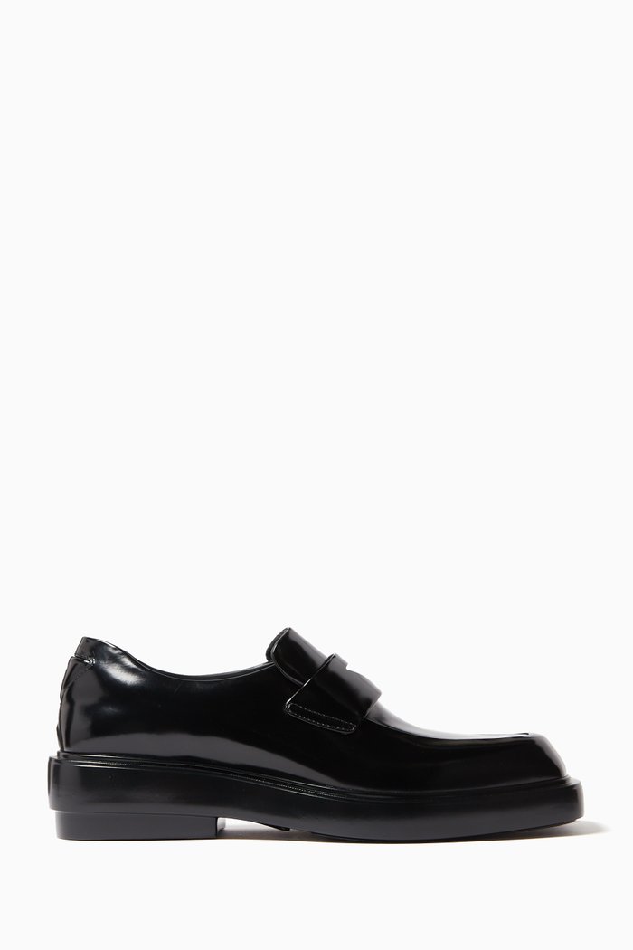 Brushed Penny Loafers in Leather, Black