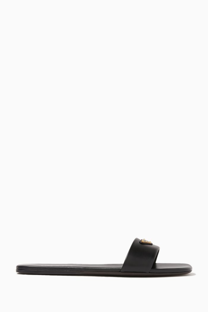 

Triangle Logo Slides in Leather, Black