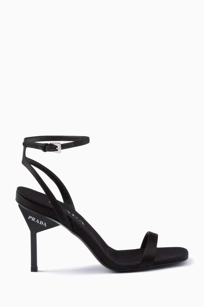 

85 Geometric-heel Sandals in Satin, Black