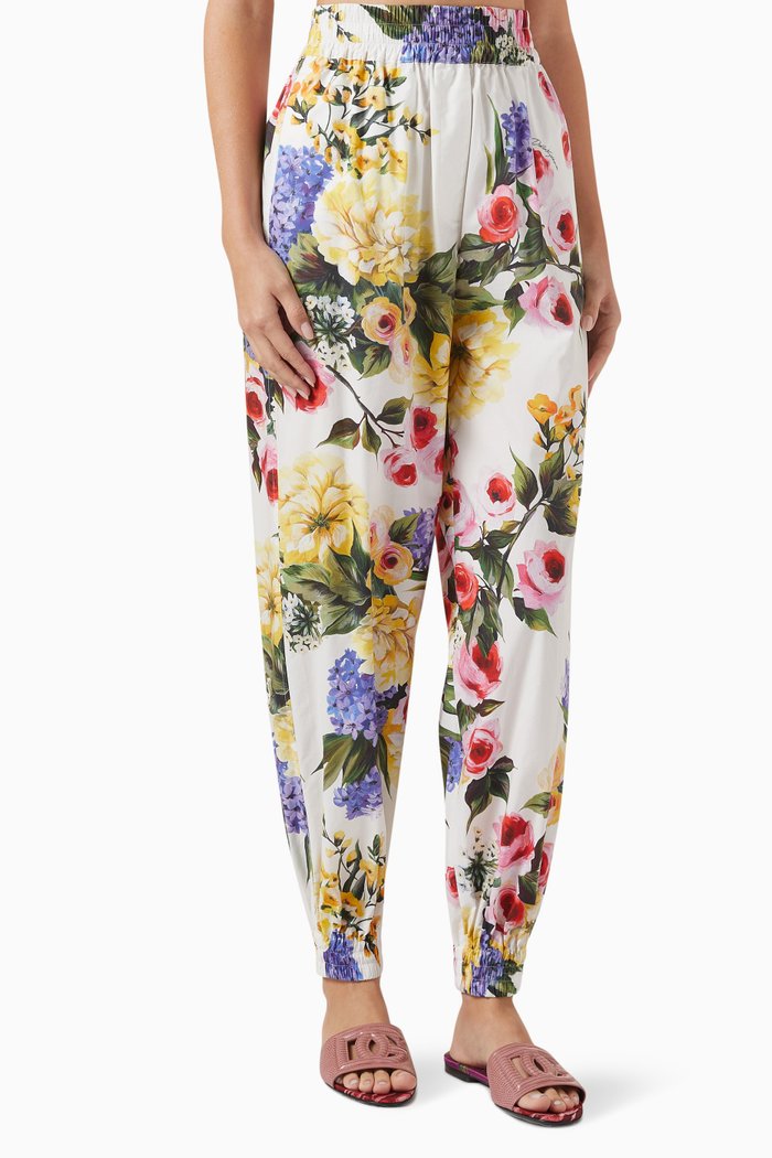 Garden-print Balloon Pants in Cotton-poplin, White