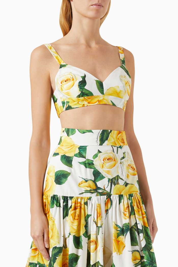 

Floral-print Bralette in Cotton-poplin, Yellow