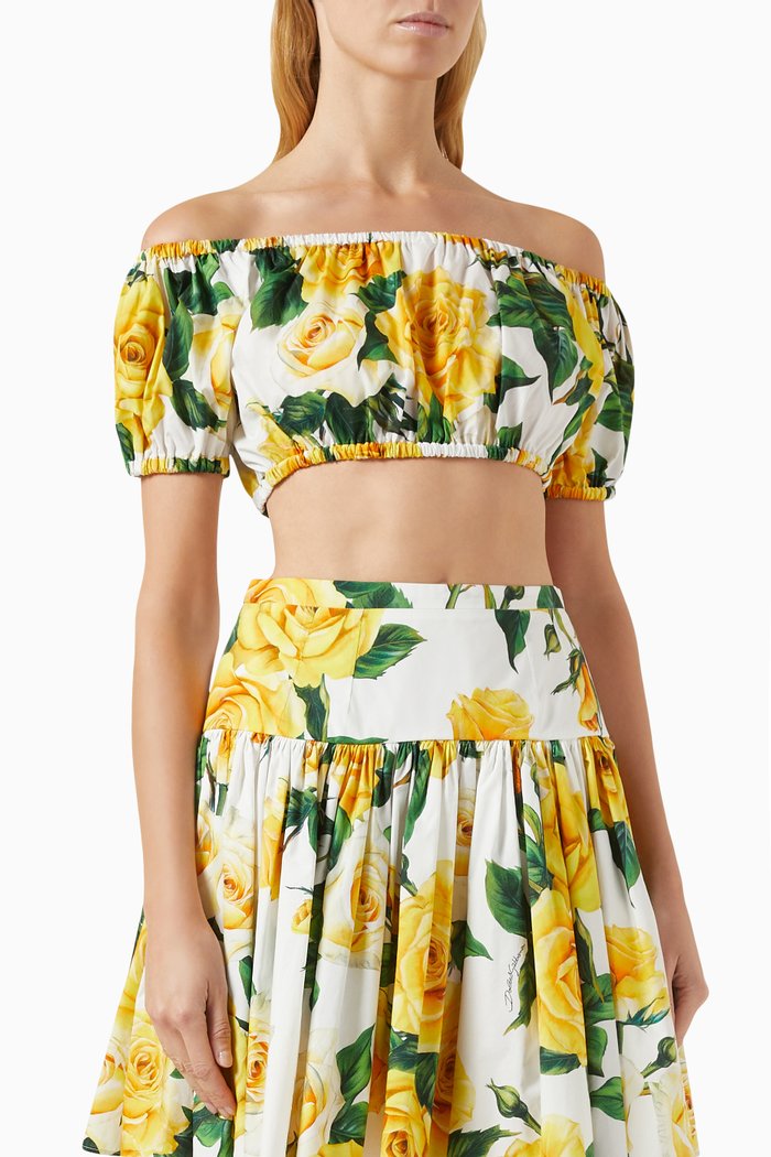 

Floral-print Bandeau Crop Top in Cotton-poplin, Yellow