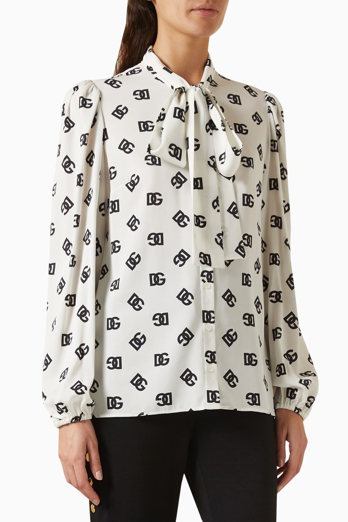 

DG Logo-print Blouse in Silk-charmeuse, White