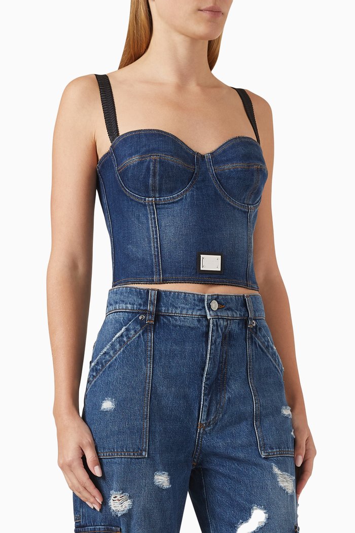 

Logo Tag Corset Top in Denim, Multicolour