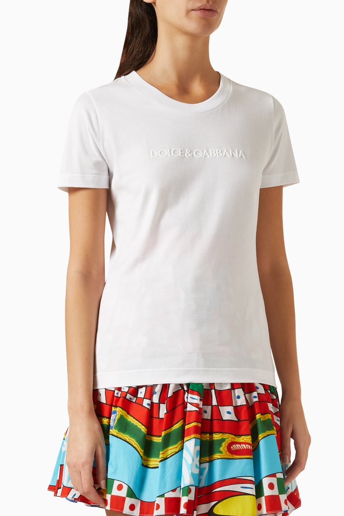 Flocked Logo T-shirt in Cotton Jersey, White