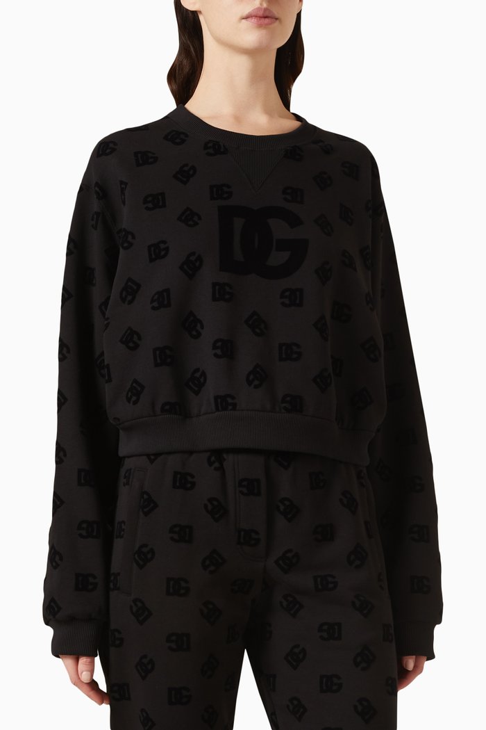 

Flocked DG logo-print Cropped Sweatshirt in Cotton-jersey, Multicolour