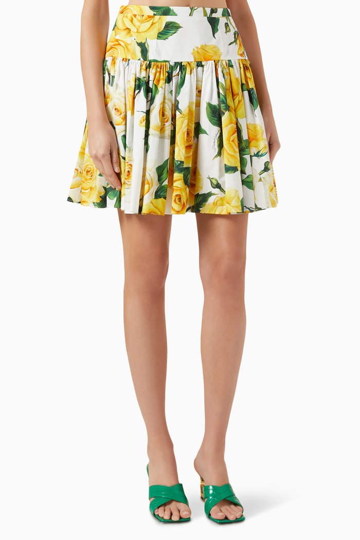 

Floral-print Flared Mini Skirt in Cotton-poplin, Yellow