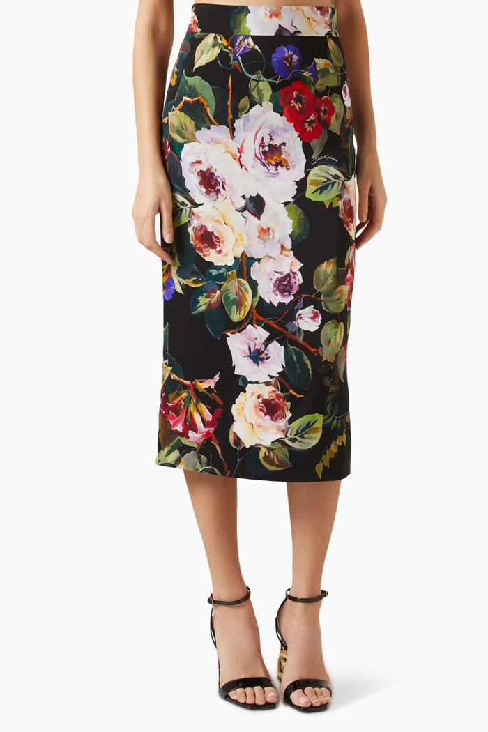 

Floral-print Midi Skirt in Silk-charmeuse, Multicolour