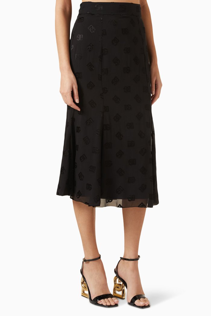 

Devoré Logo Godet Skirt in Silk-viscose, Black