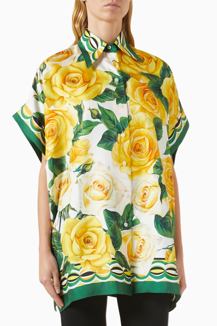 

Floral-print Shirt in Silk-twill, Green