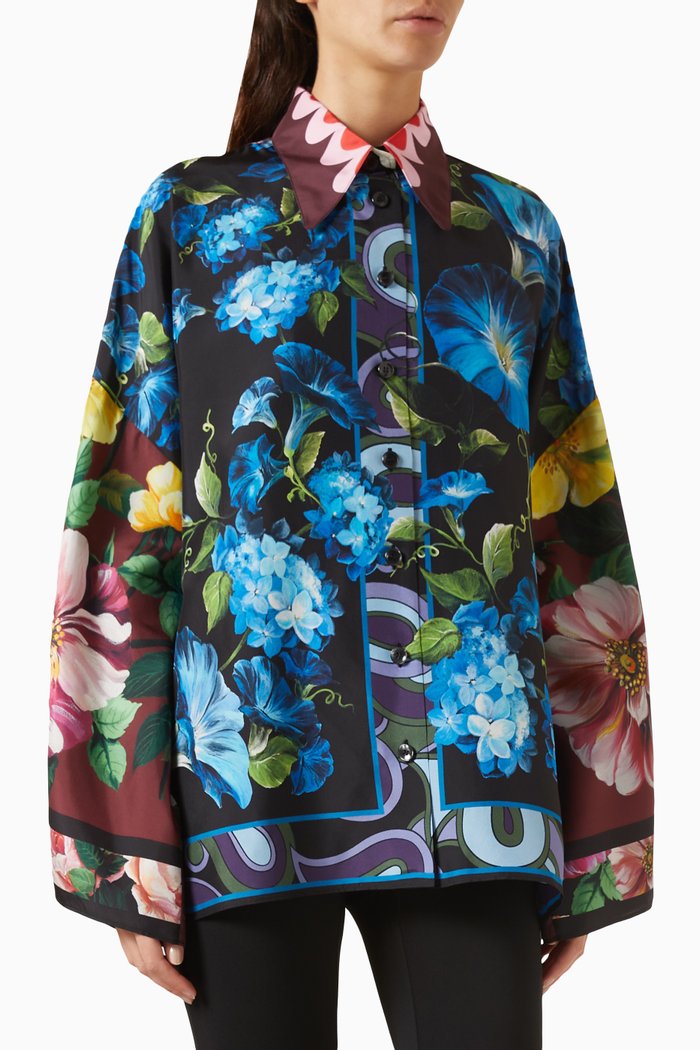 

Floral-print Oversized Shirt in Silk, Multicolour