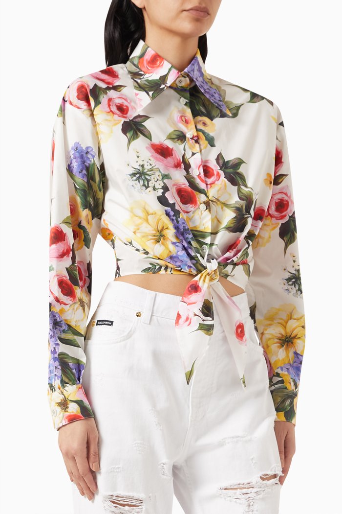 

Garden-print Cropped Shirt in Cotton, White