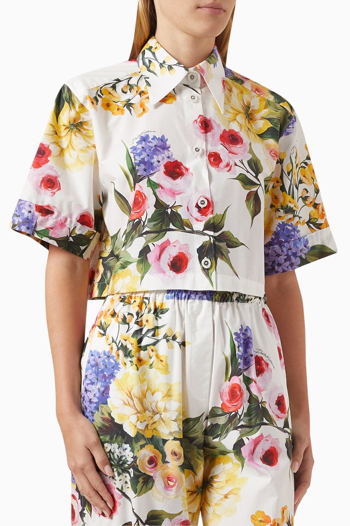 

Garden-print Cropped Shirt in Cotton, White