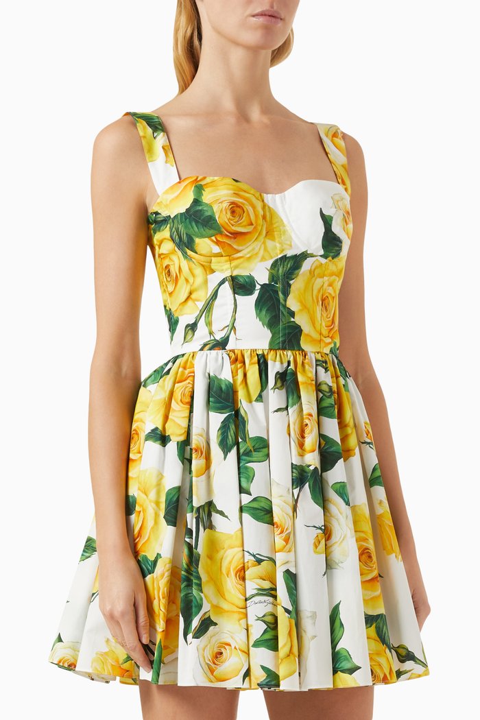

Floral-print Corset Mini Dress in Cotton-poplin, Yellow