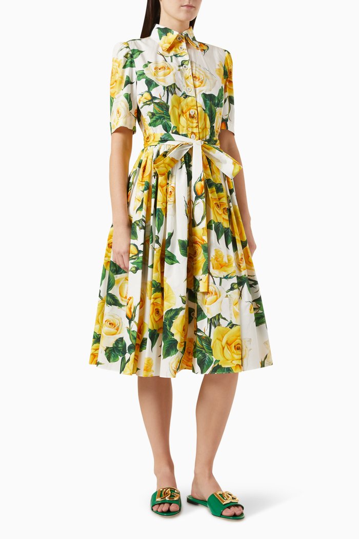 

Floral-print Midi Dress in Cotton-poplin, Yellow