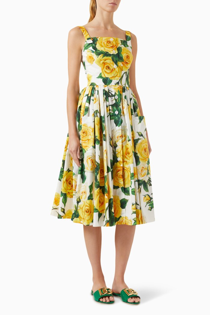 

Floral-print Midi Dress in Cotton-poplin, Yellow