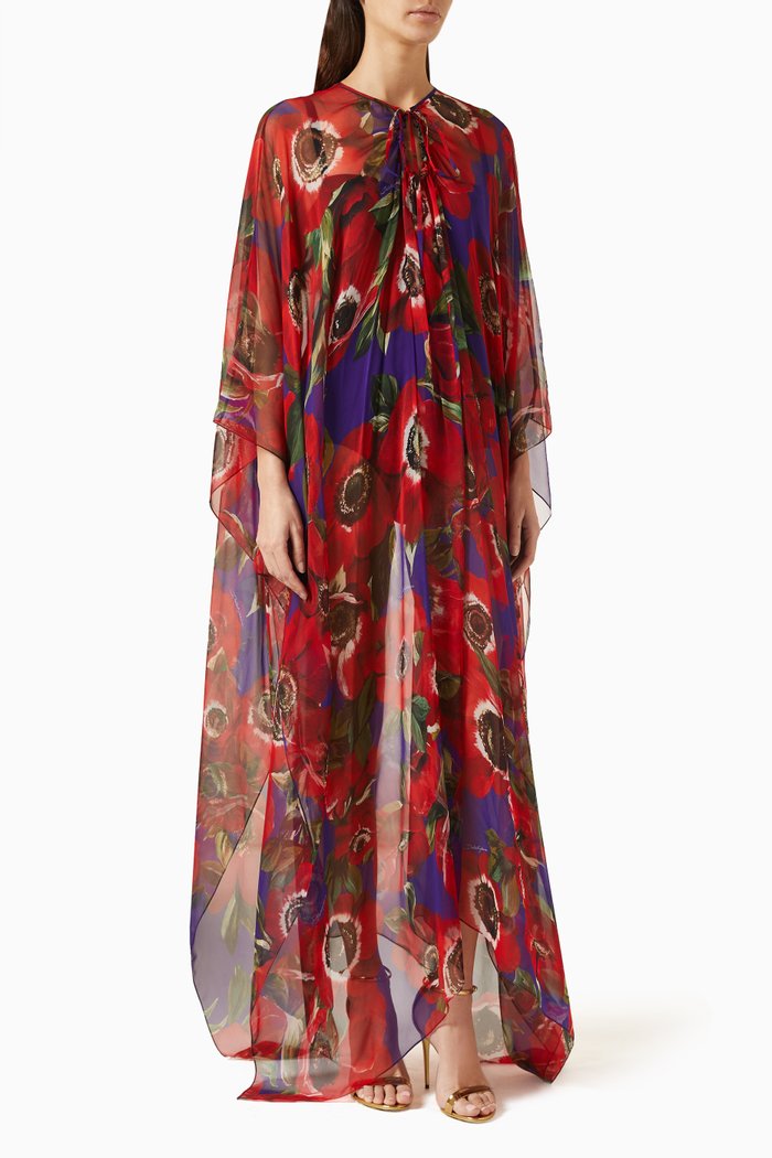 

Anemone-print Kaftan in Silk-chiffon, Multicolour