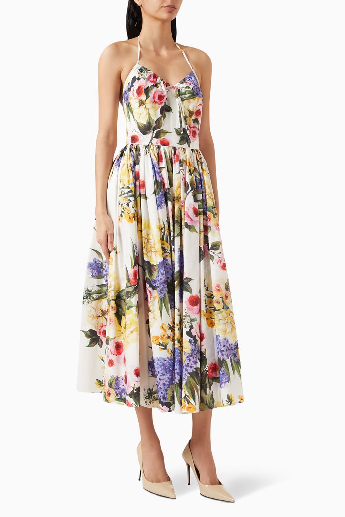 

Garden-print Dress in Cotton, White