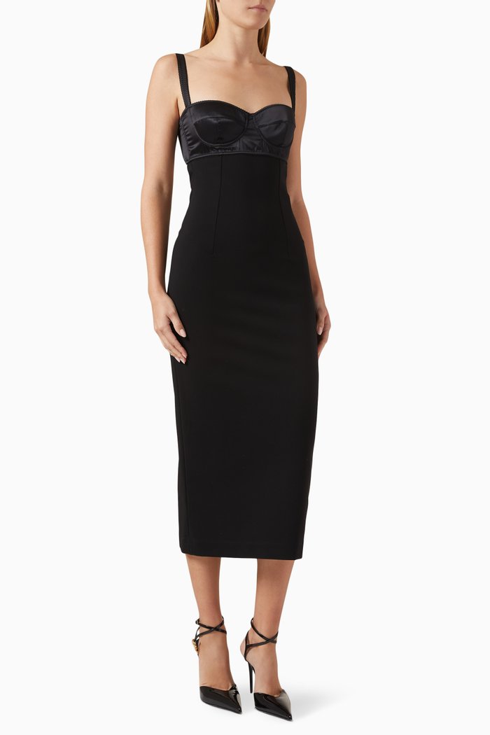 

Corset-style Bra Top Midi Dress in Jersey, Black