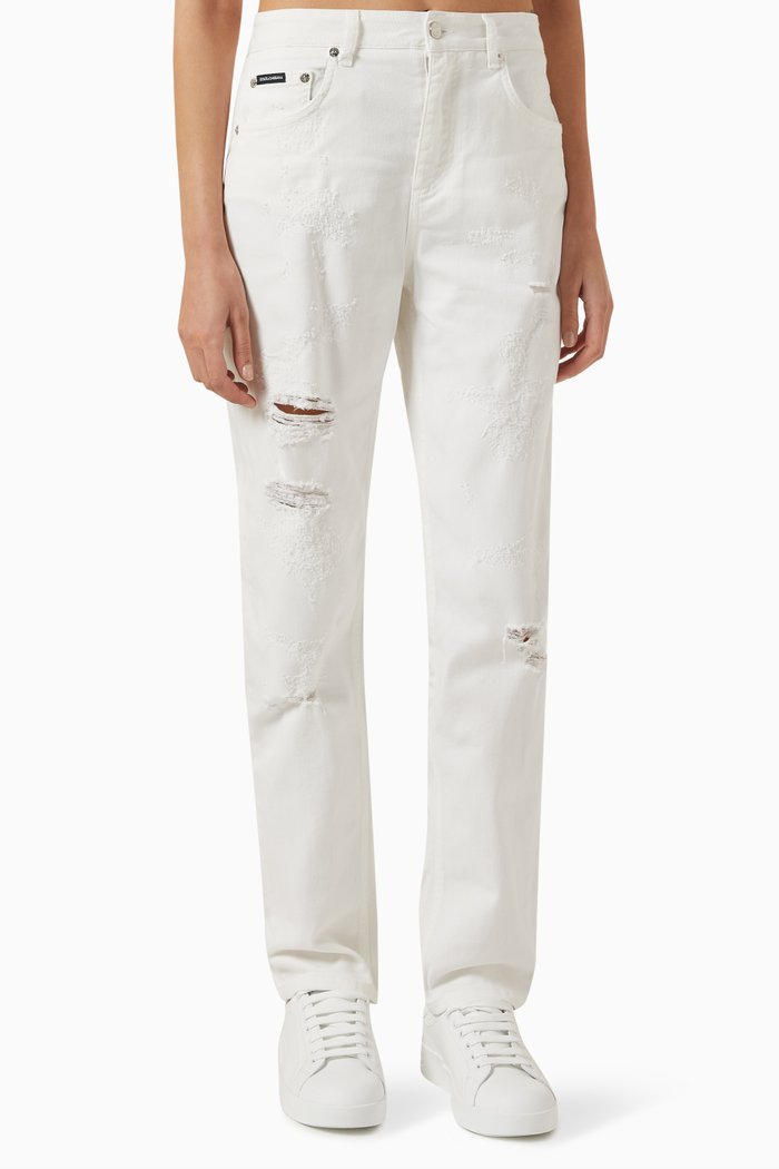 Straight-leg Distressed Jeans in Denim, Multicolour