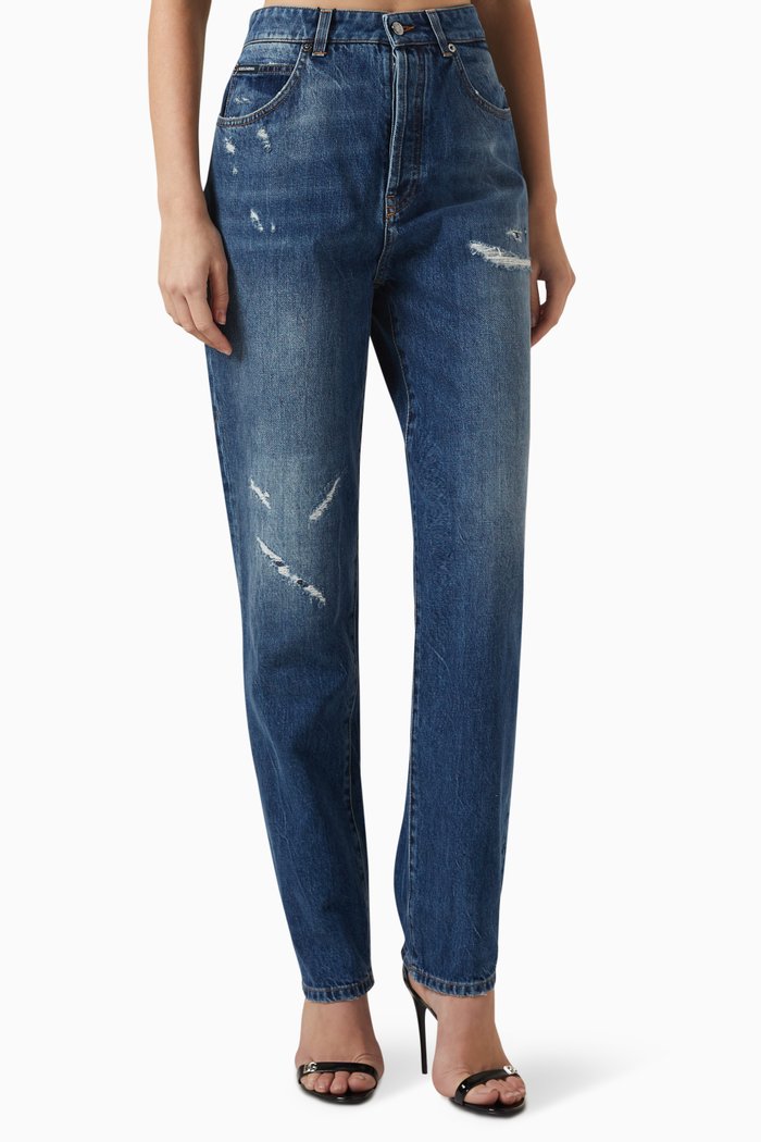 

Ripped Mid-rise Straight-fit Jeans, Multicolour