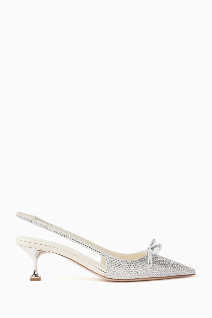 Decollete Embellished Slingback 55 Pumps in Leather, Silver