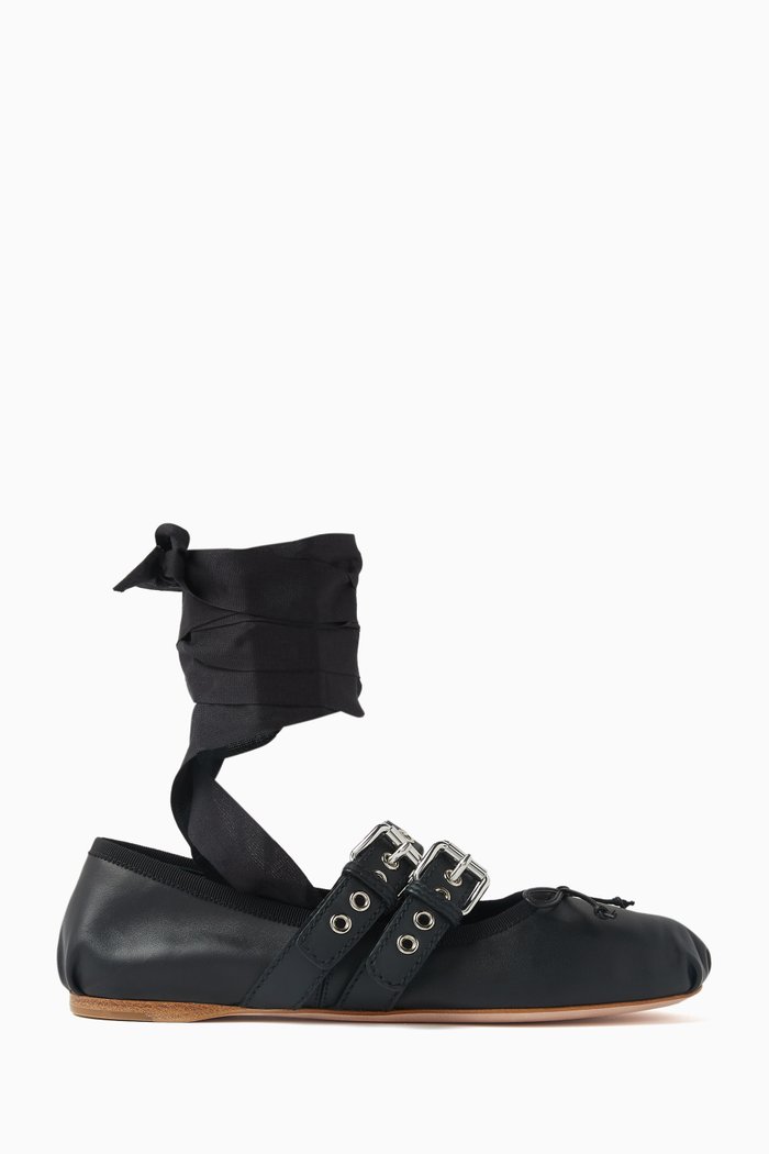 

Double-strap Ballet Flats in Nappa, Black