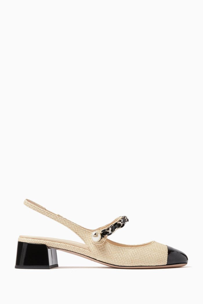 

Slingback Pumps in Patent Leather & Raffia, Neutral