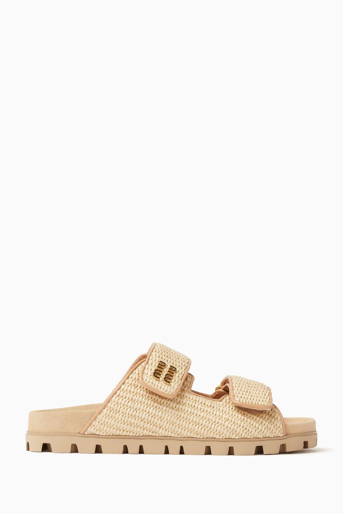 

Woven Slides in Raffia-effect Fabric, Neutral