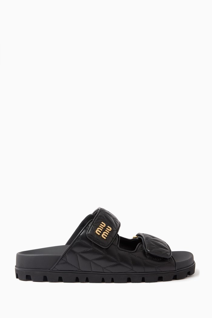 

Ciabatte Logo Slides in Nappa Matelasse, Black