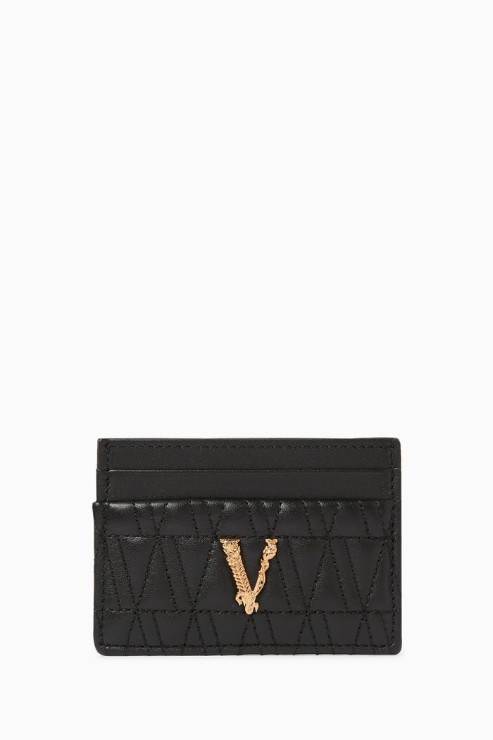 

Virtus Card Holder in Smooth V-quilted Leather, Black