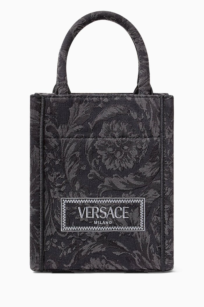 

Mini Athena Tote Bag in Barocco Jacquard Canvas, Black