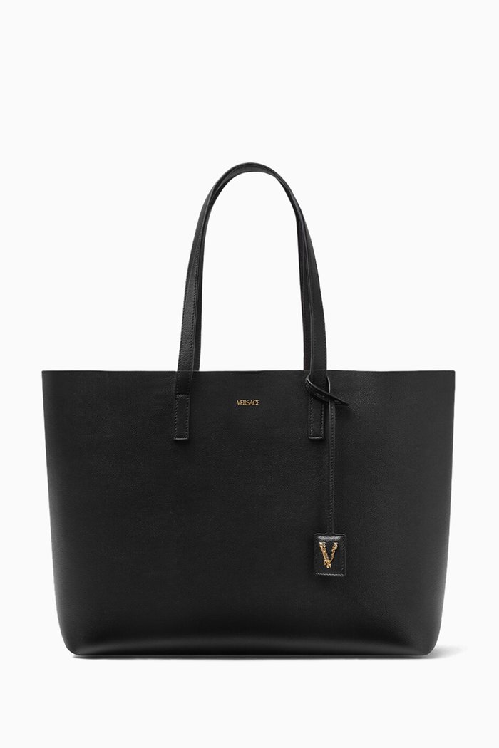 

Virtus Tote Bag in Grained Leather, Black