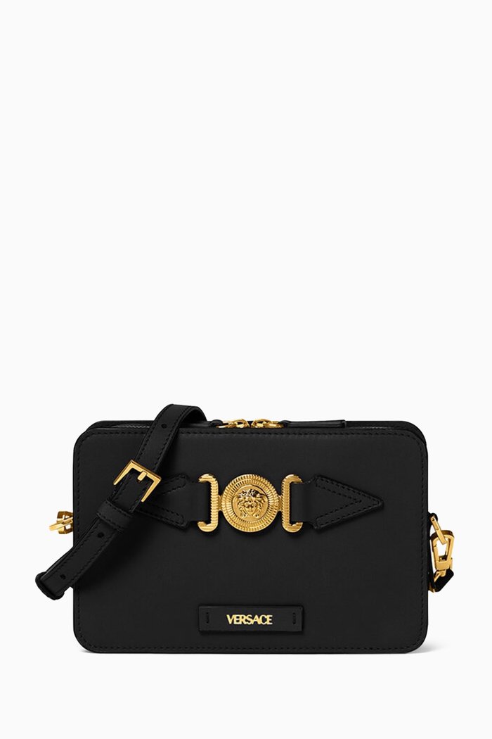 

Small Biggie Messenger Bag in Leather, Black