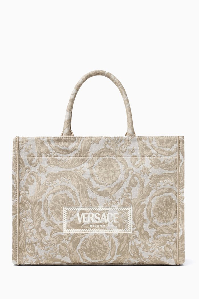 

Large Athena Tote Bag in Barocco Jacquard Canvas, Neutral