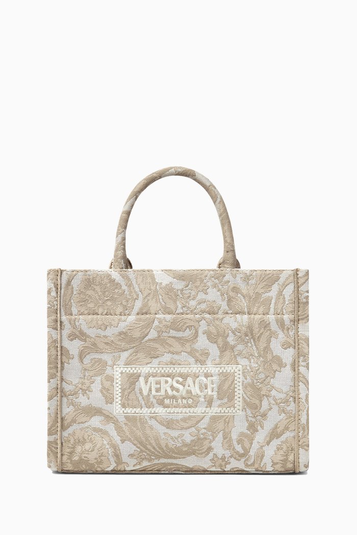 

Large Athena Tote Bag in Barocco Jacquard Canvas, Neutral