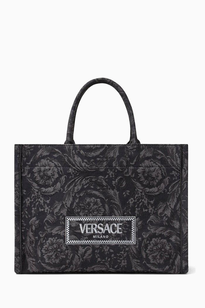 

Large Athena Tote Bag in Barocco Jacquard Canvas, Black