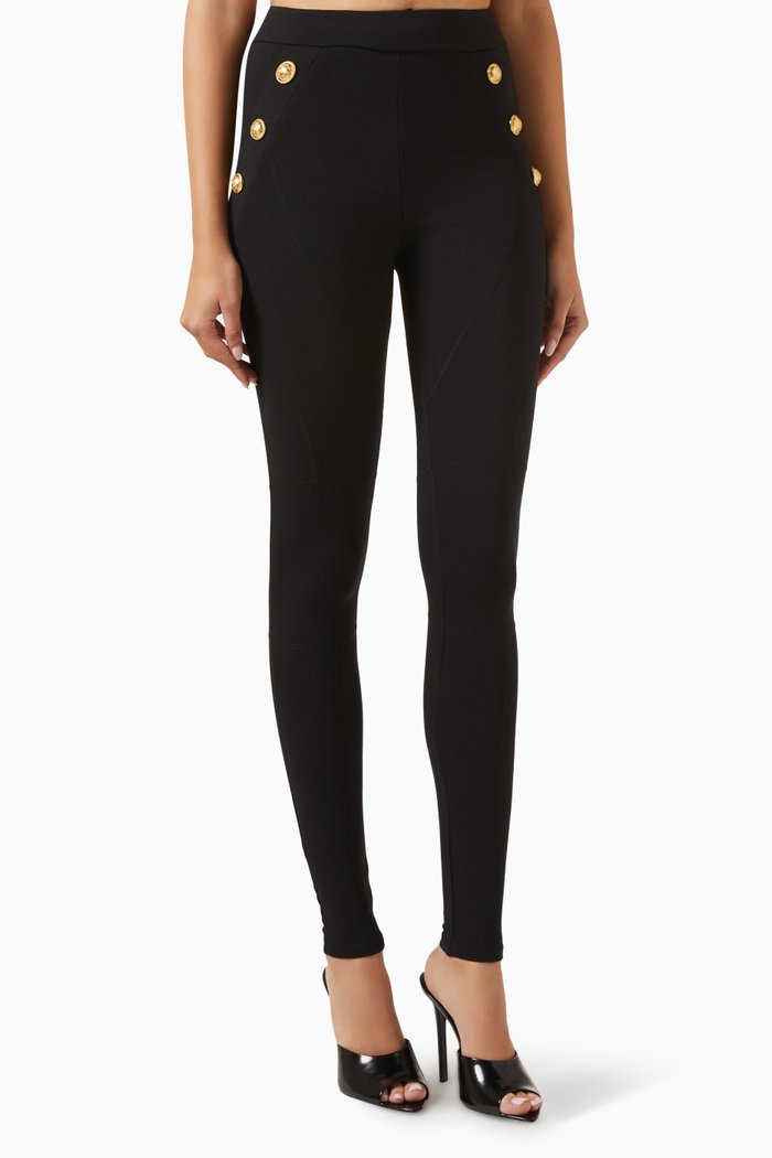 

6-button High-rise Leggings in Cotton-blend, Black