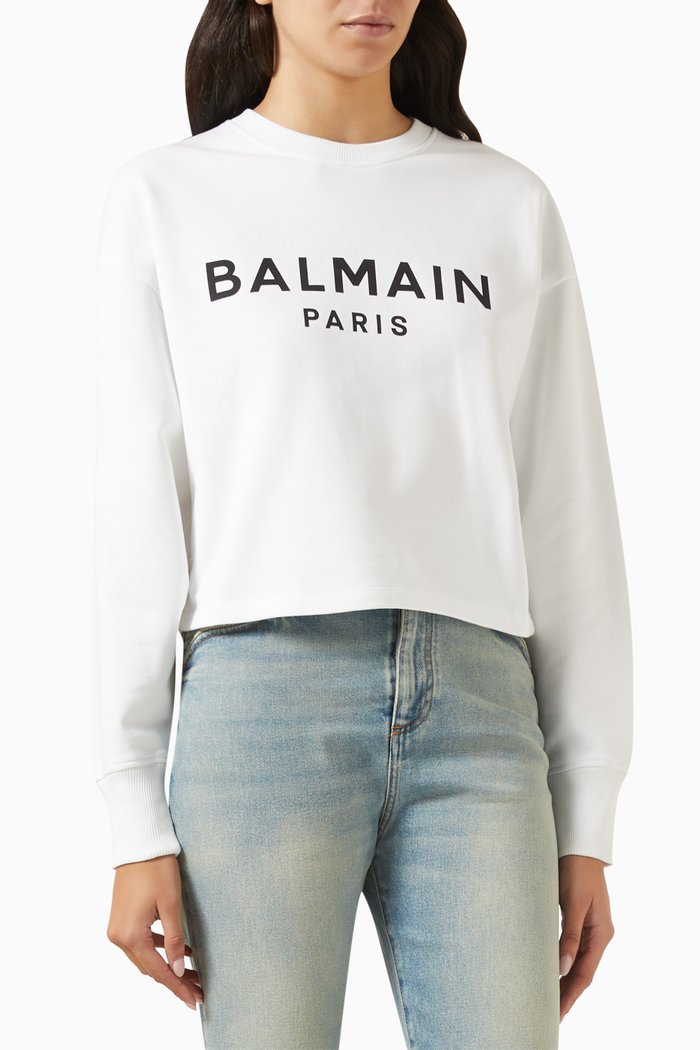 Logo-print Crop Sweatshirt in Cotton, White