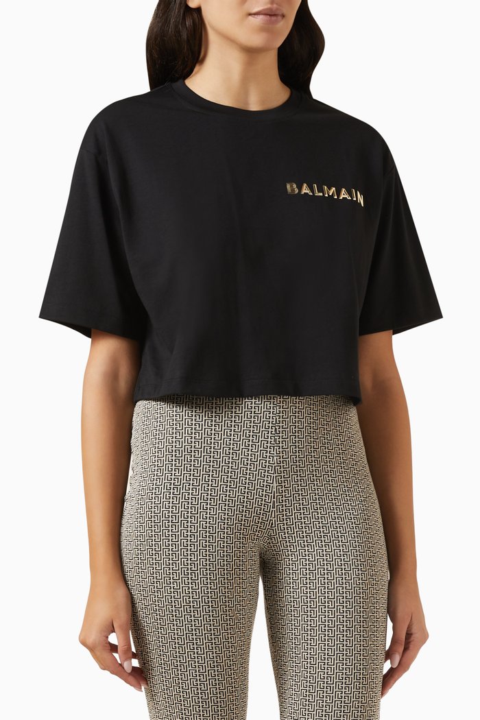 Logo-applique Crop T-shirt in Cotton, Black