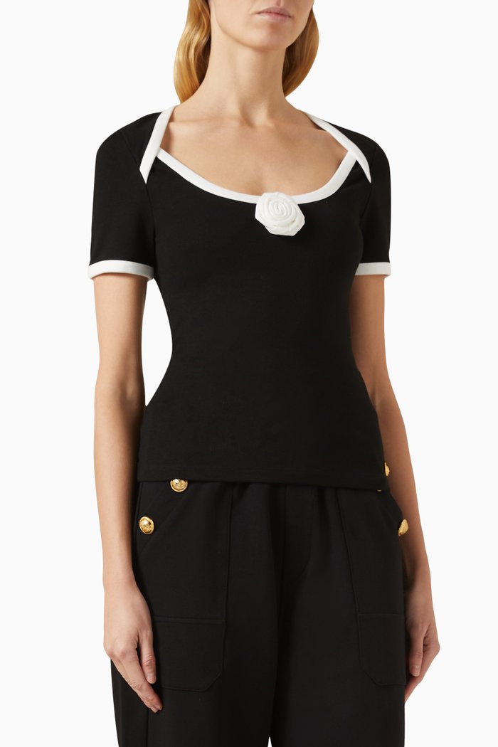 

Rose-applique Top in Viscose-jersey, Black