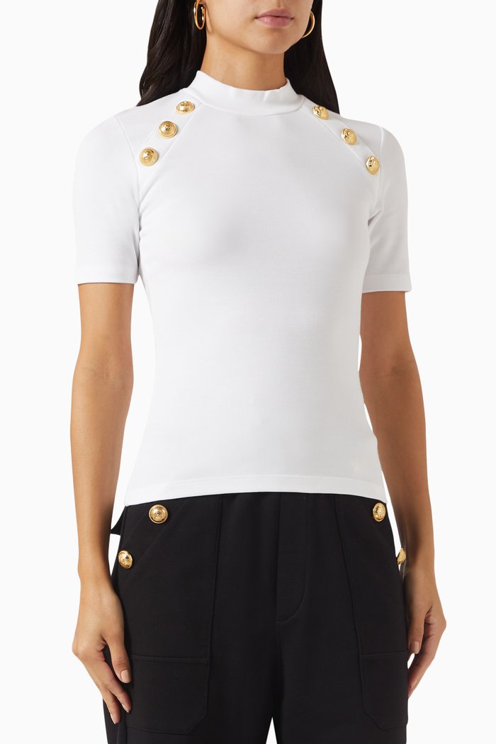 6-Button Top in Cotton-jersey, Neutral
