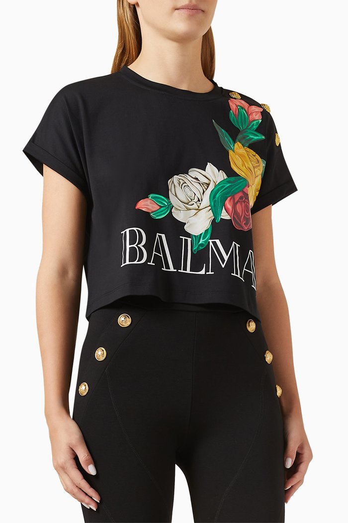 

Floral-print T-shirt in Cotton, Black