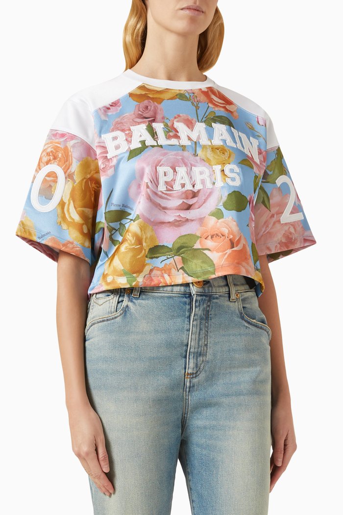 

Rose-print Baseball T-shirt in Jersey, Multicolour