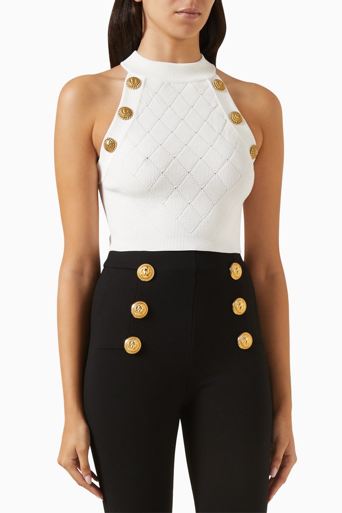 

6-Button Crop Tank Top in Viscose-blend, White