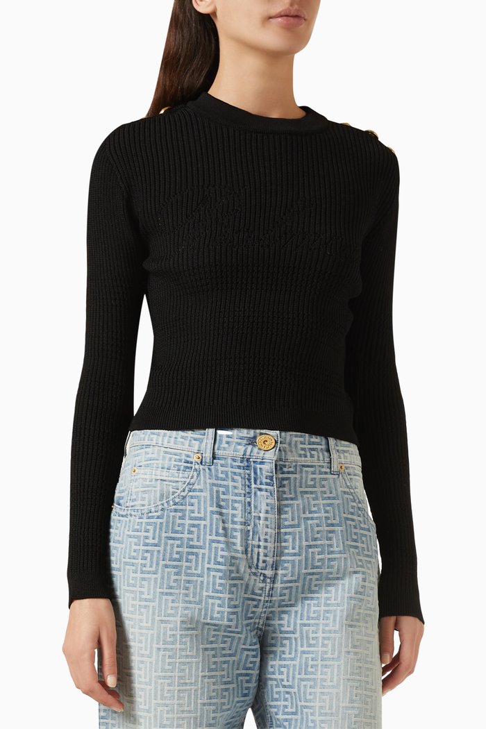 

Button Knit Pullover in Viscose, Black