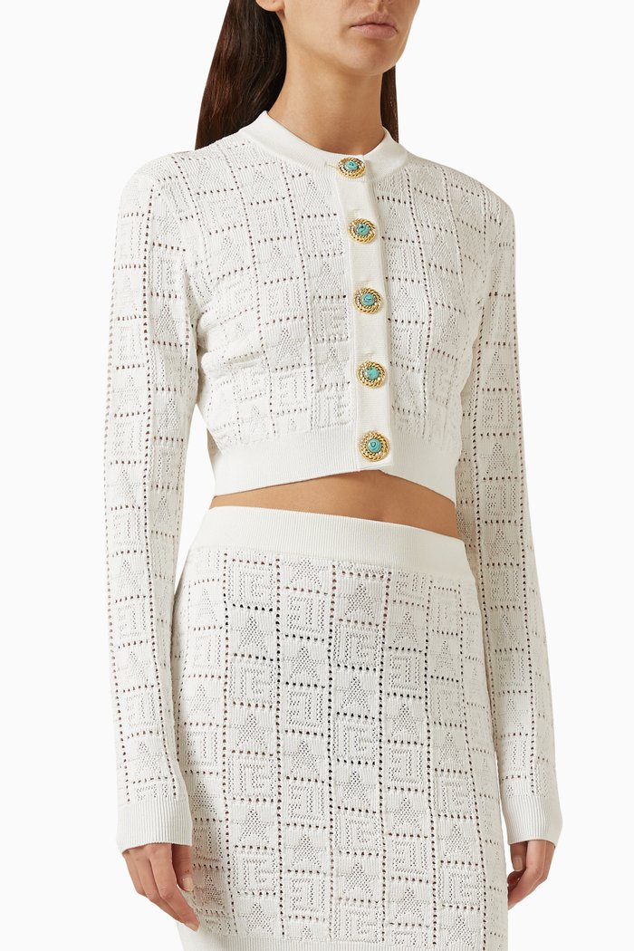 

Buttoned Monogram Cardigan in Viscose, White
